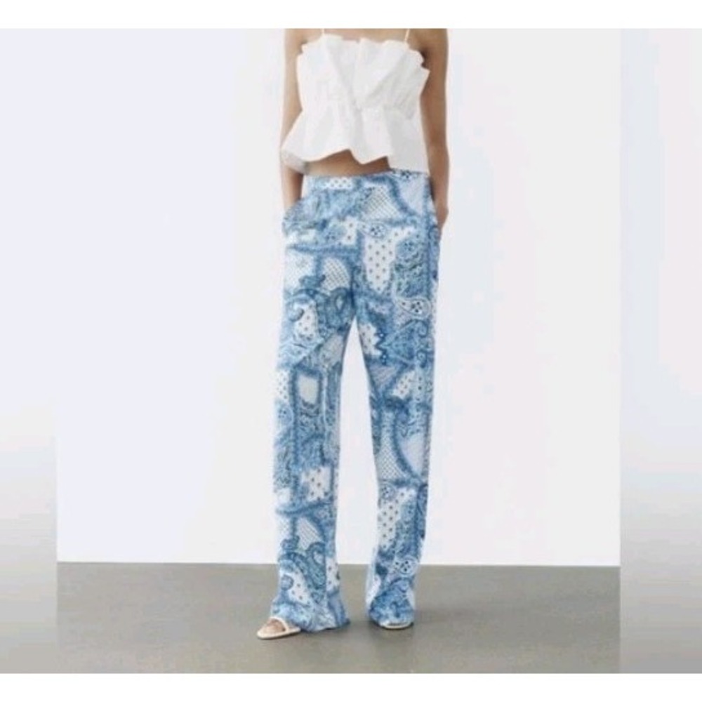 Zara Paisley Print Pull On Wide Leg Pants Size XL NWOT - Picture 10 of 12